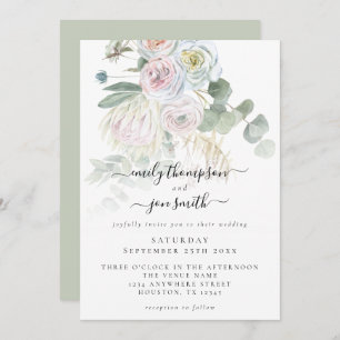 Elegant Boho Florals Eucalyptus Pastel Wedding Invitation