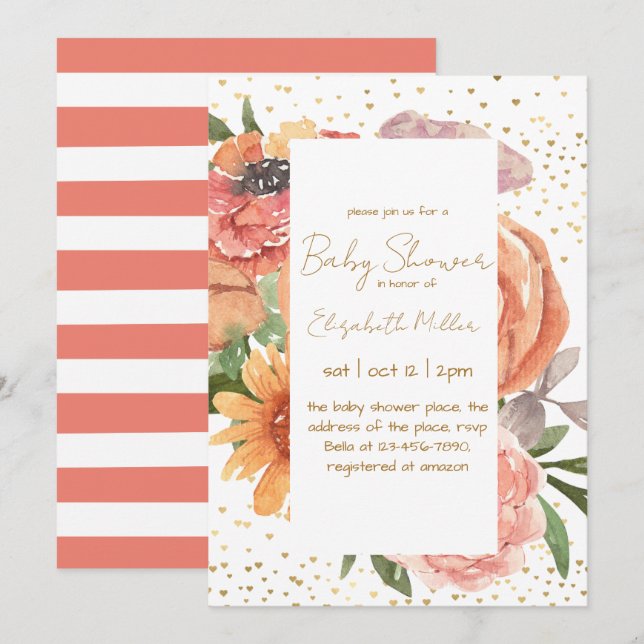 Elegant Boho Flower Baby In Bloom Baby Shower Invitation (Front/Back)