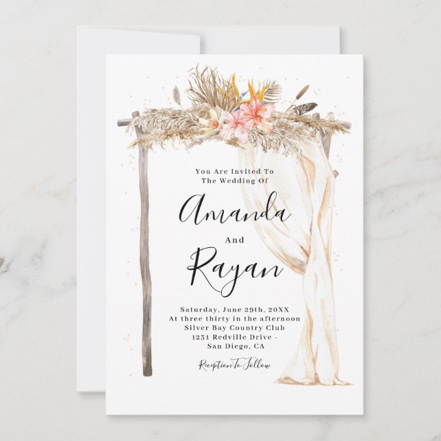 Elegant Boho Flowers Canopy Wedding Invitation (Front)