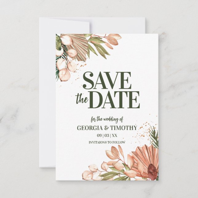 Elegant Boho Flowers Frame Save The Date (Front)