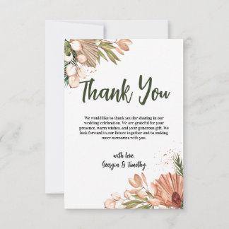 Elegant Boho Flowers, Photo Thank You Card