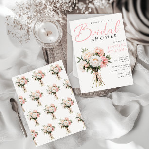 Elegant Boho Flowers Pink Peonies Bridal Shower  Invitation