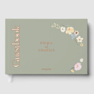 Elegant boho flowers Sage Wedding Guest Book