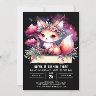 Elegant Boho Fox Birthday Invitation