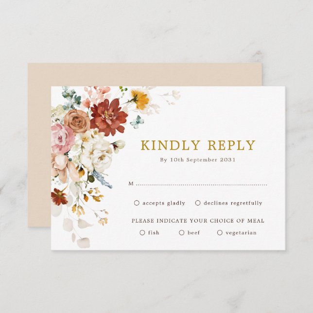 Elegant Boho Garden Flower Bouquet Wedding RSVP Card (Front/Back)