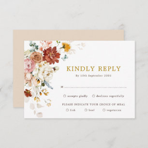 Elegant Boho Garden Flower Bouquet Wedding RSVP Card