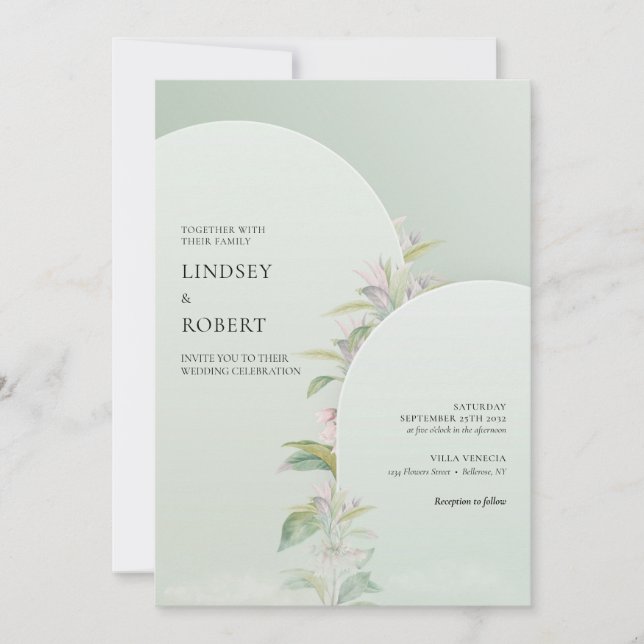 Elegant boho geometric arch greenery blush floral invitation (Front)