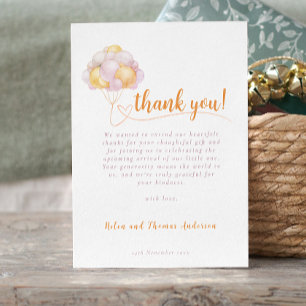 Elegant Boho Girl Balloon Baby Shower  Thank You Card