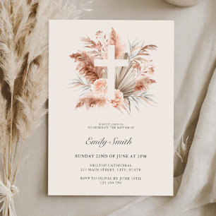 Elegant Boho Girl Floral Baptism Invitation