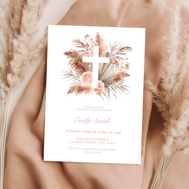 Elegant Boho Girl Floral Baptism Invitation (Creator Uploaded)