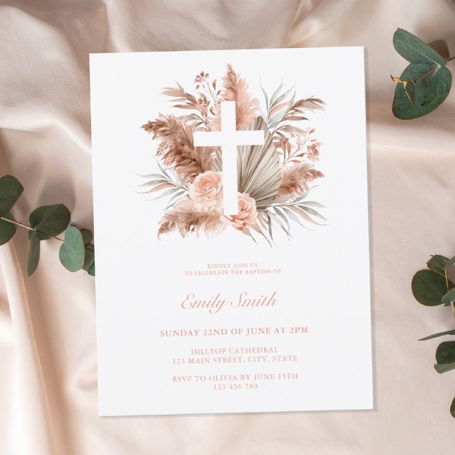 Elegant Boho Girl Floral Baptism Invitation Postcard (Creator Uploaded)