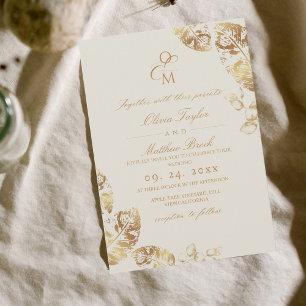 Elegant Boho   Gold Autumn Wedding Invitation