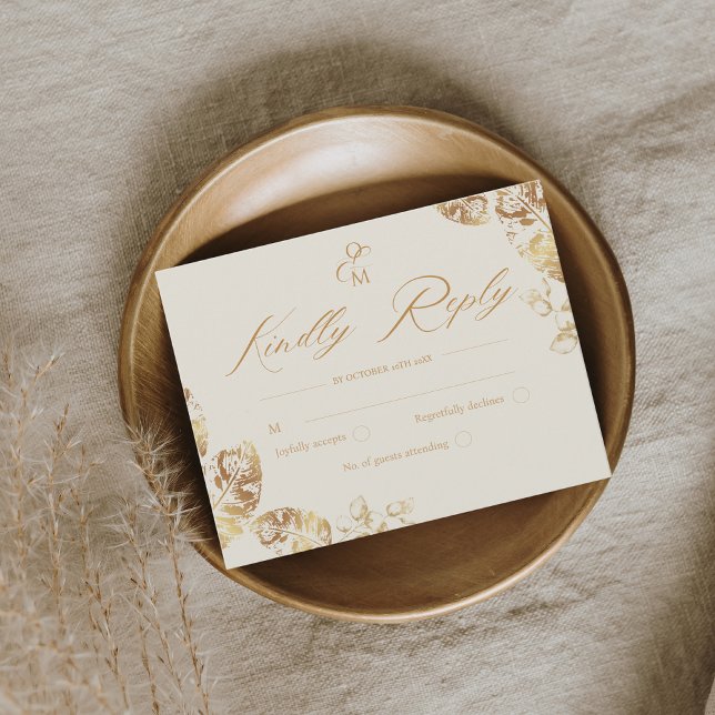 Elegant Boho | Gold Autumn Wedding RSVP Card (Creator Uploaded)