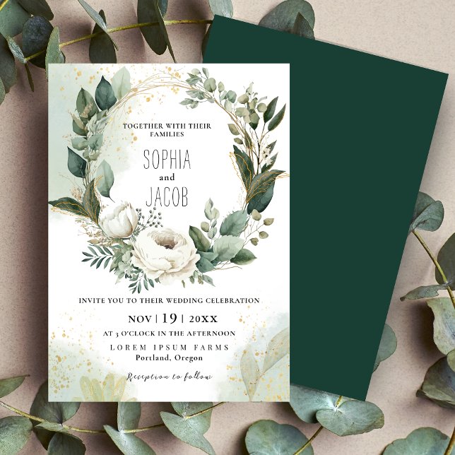 Elegant Boho Gold Greenery Eucalyptus Winter Invitation (Creator Uploaded)