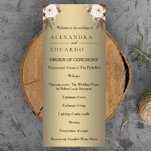 Elegant Boho Golden Floral Wedding Program Programme
