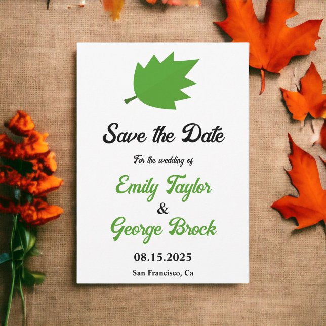 Elegant Boho Green Autumn Leaves Fall Wedding Save The Date (Creator Uploaded)