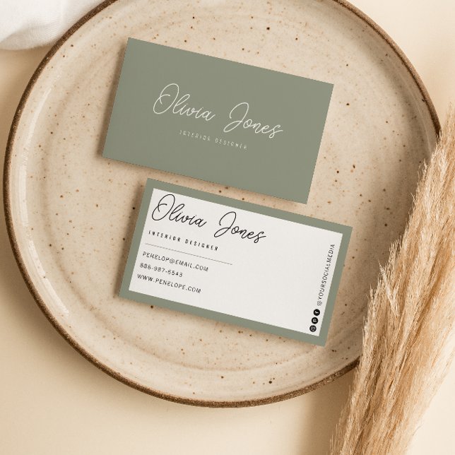 Elegant Boho Green Branding Modern Trendy Unique Business Card (Creator Uploaded)