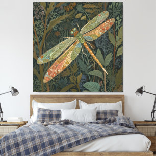 Elegant boho green dragonfly canvas print