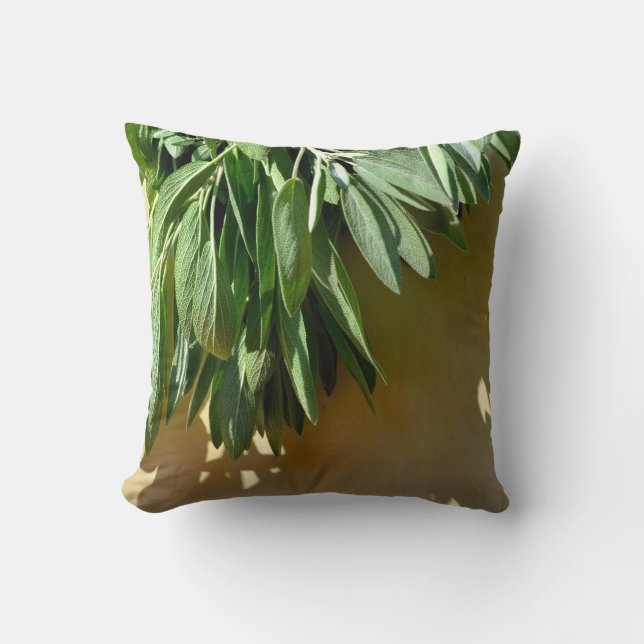 Elegant boho greenery botanical herbs cushion (Front)
