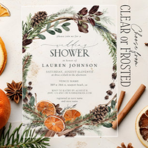 Elegant Boho Greenery Citrus Fall Wedding Shower Acrylic Invitations