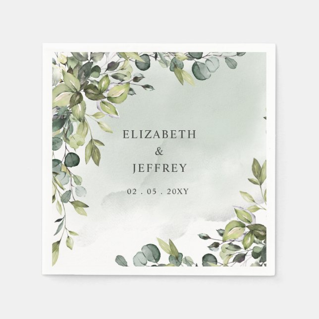 Elegant Boho Greenery Eucalyptus Wedding Napkin (Front)