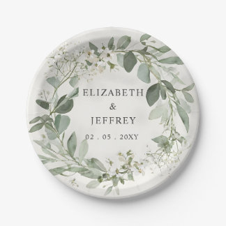 Elegant Boho Greenery Eucalyptus Wedding Paper Plate