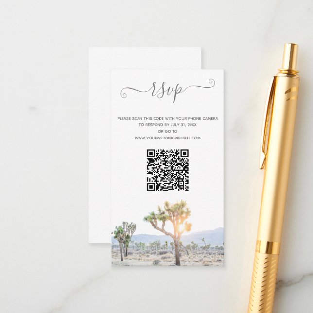 Elegant Boho Greenery Joshua Tree QR Code Wedding Enclosure Card (Front/Back In Situ)