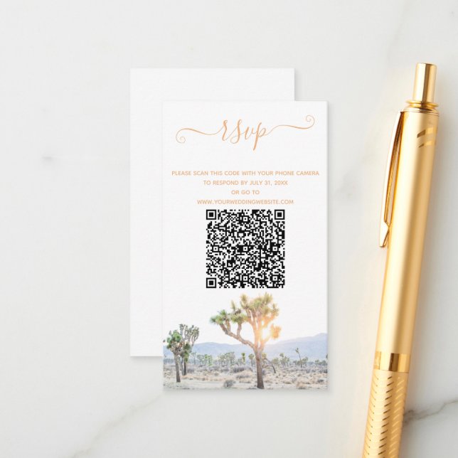 Elegant Boho Greenery Joshua Tree QR Code Wedding  Enclosure Card (Front/Back In Situ)