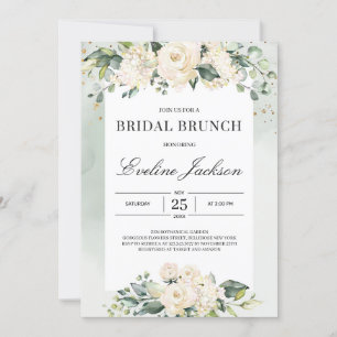 Elegant boho greenery white roses bridal brunch invitation