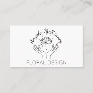 Elegant Boho Hands & Flower Florist Logo Business Card