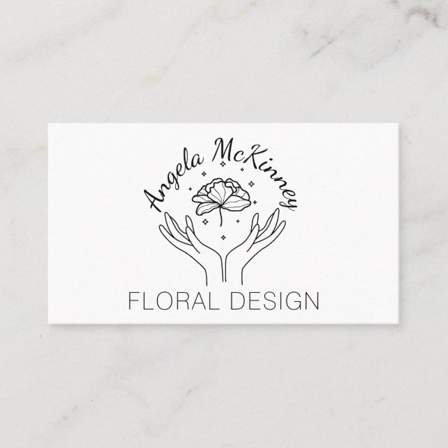 Elegant Boho Hands & Flower Florist Logo Business Card (Front)
