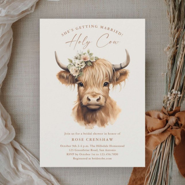 Elegant Boho Highland Cow Bridal Shower Invitation (Elegant boho highland cow wedding bridal shower invitations.)