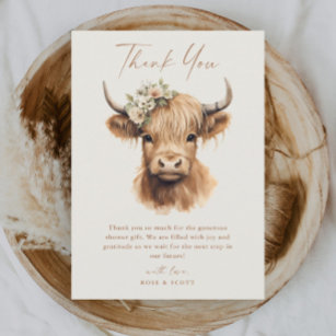 Elegant Boho Highland Cow Bridal Shower Thank You Card