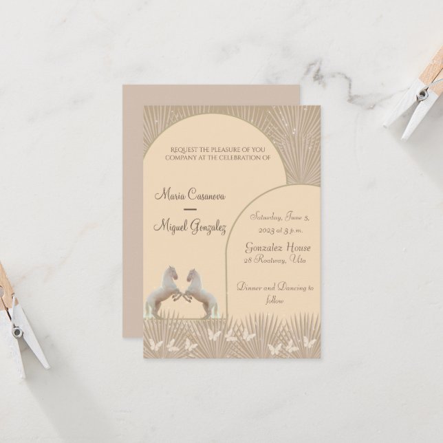 elegant   boho  horses love wedding invitation (Front/Back In Situ)