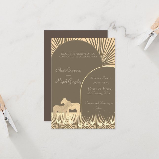 elegant   boho  horses love wedding invitation (Front/Back In Situ)