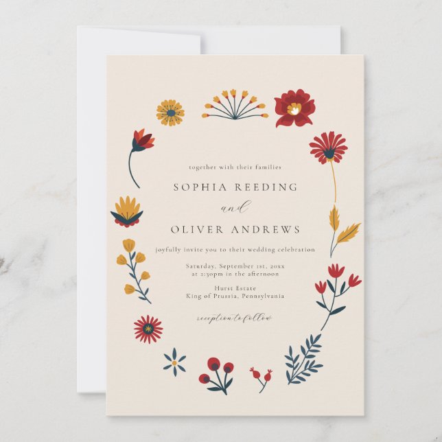 Elegant Boho Hygge Floral Photo Wedding Invitation (Front)