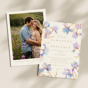 Elegant Boho Iris Wedding Photo Invitation