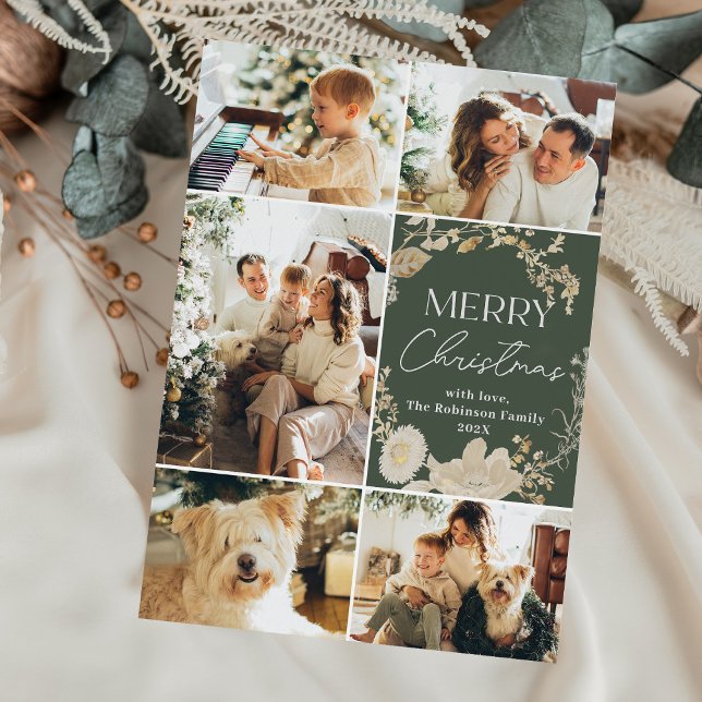 Elegant Boho Ivory Floral Wreath Photo Christmas  Holiday Card (Creator Uploaded)