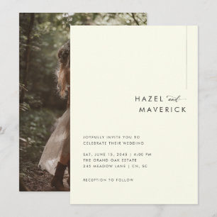 Elegant Boho Ivory Photo Wedding Invitation