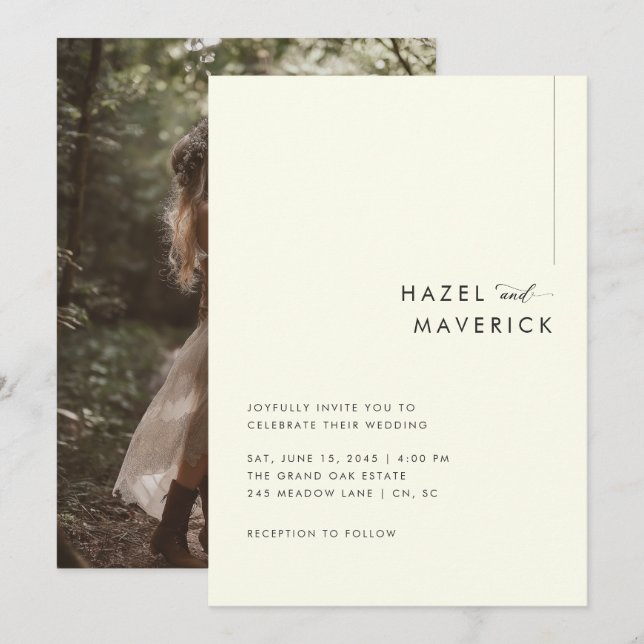 Elegant Boho Ivory Photo Wedding Invitation (Front/Back)