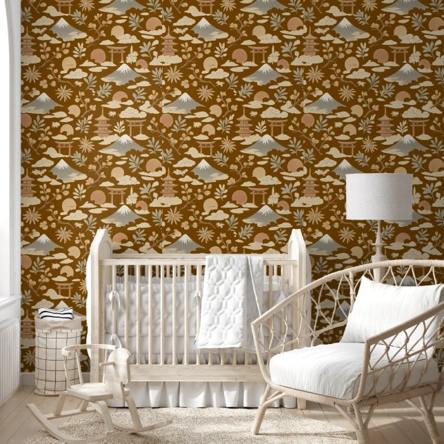 Elegant Boho Japanese Inspired Terracotta Wallpaper (Kids)