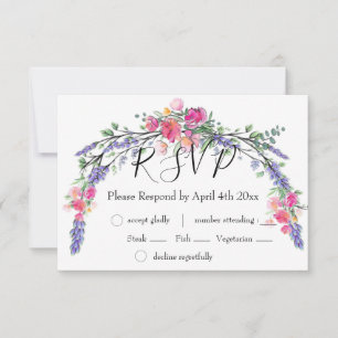Elegant boho Lavender pink Rose and Eucalyptus RSVP Card