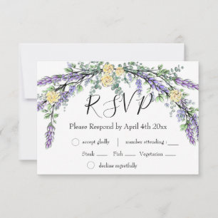 Elegant boho Lavender Yellow Rose and Eucalyptus RSVP Card