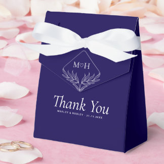 Elegant Boho Leaf Monogram Dark Blue Wedding Gift Favour Box