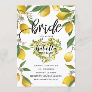 Elegant Boho Lemon Heart Summer Bridal Shower Invitation