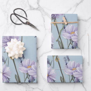 Elegant Boho Light Blue Lavender Wrapping Paper Sheet