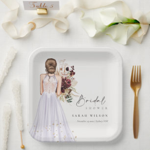 Elegant Boho Lilac Wedding Gown Bridal Shower Paper Plate
