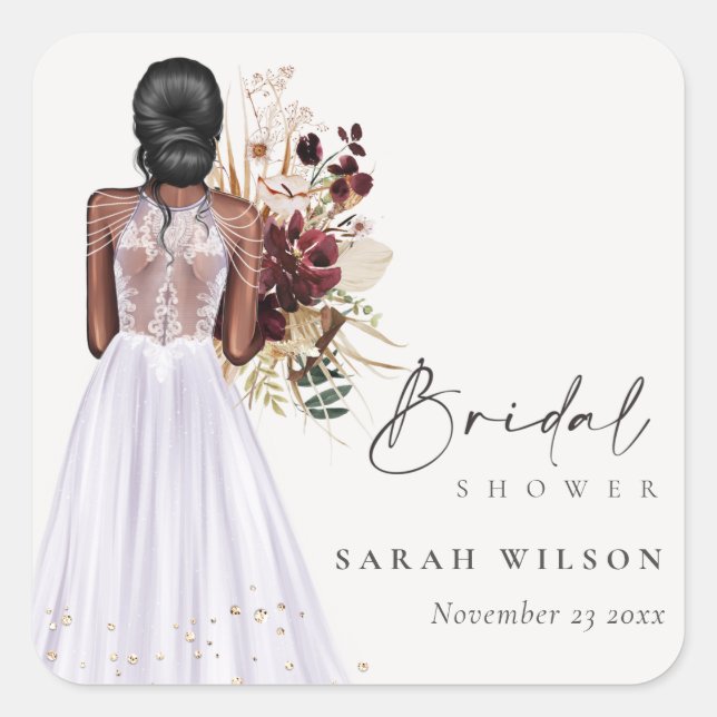 Elegant Boho Lilac Wedding Gown Bridal Shower Square Sticker (Front)