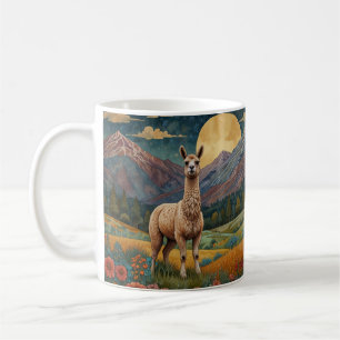 Elegant boho llama alpaca vintage landscape coffee mug