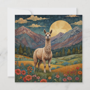 Elegant boho llama alpaca vintage landscape invitation